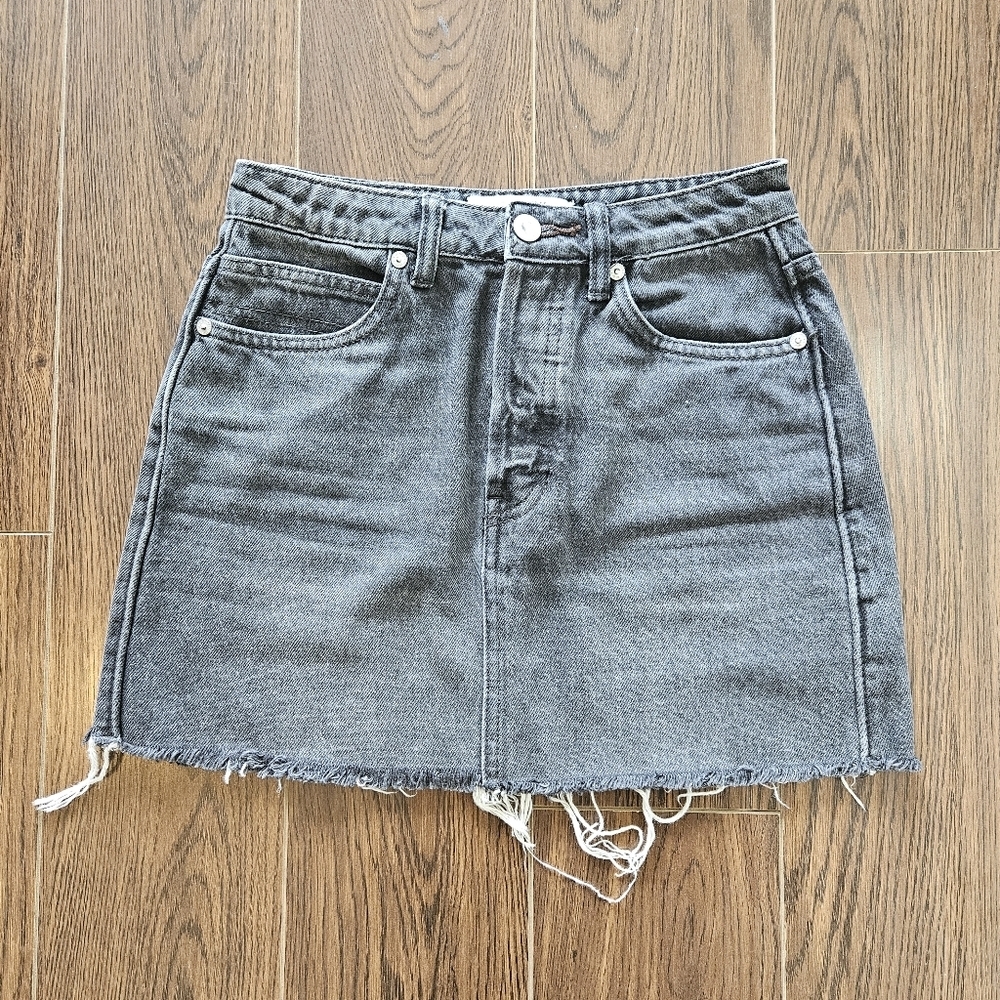 Free People We the Free Denim Mini Skirt Black Wash Button Fly Size 24